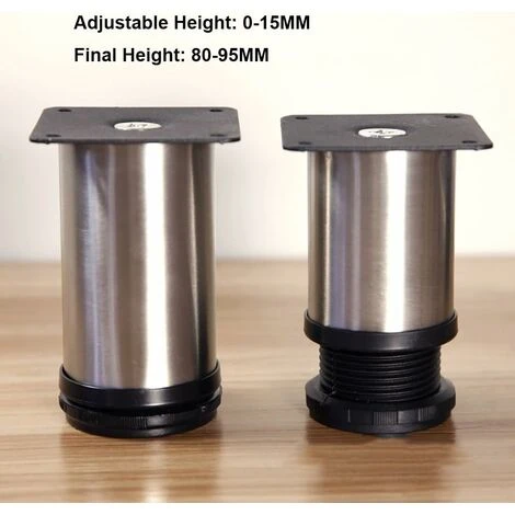 Lot De 8 Pieds De Meubles, Réglables Pied Pieds De Meubles - Chrome Métal - Hauteur Réglable (Total: 80-95mm) 2 Lot De 8 Pieds De Meubles, Réglables Pied Pieds De Meubles - Chrome Métal - Hauteur Réglable (Total: 80-95mm) – Image 2