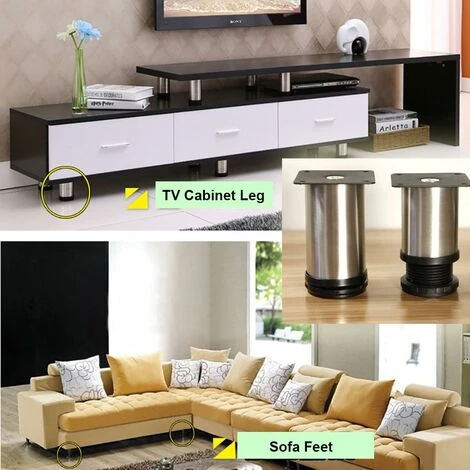 Lot De 8 Pieds De Meubles, Réglables Pied Pieds De Meubles - Chrome Métal - Hauteur Réglable (Total: 80-95mm) 4 Lot De 8 Pieds De Meubles, Réglables Pied Pieds De Meubles - Chrome Métal - Hauteur Réglable (Total: 80-95mm) – Image 4