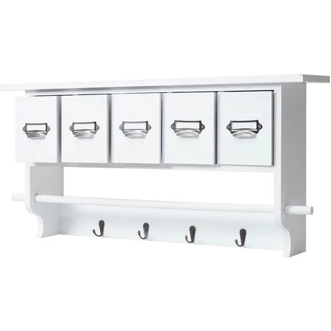Étagère De Cuisine HHG-355, étagère De Ménage, Vintage Avec 5 Tiroirs, 32x65x13cm Blanc 1 Étagère De Cuisine HHG-355, étagère De Ménage, Vintage Avec 5 Tiroirs, 32x65x13cm Blanc