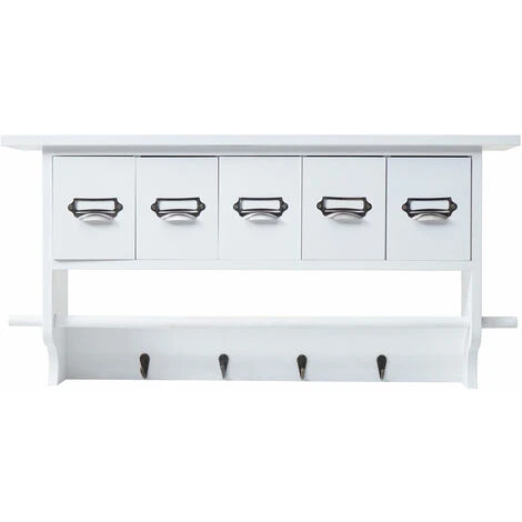 Étagère De Cuisine HHG-355, étagère De Ménage, Vintage Avec 5 Tiroirs, 32x65x13cm Blanc 2 Étagère De Cuisine HHG-355, étagère De Ménage, Vintage Avec 5 Tiroirs, 32x65x13cm Blanc – Image 2