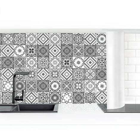 Crédence Adhésive - Mediterranean Tile Pattern Grayscale Dimension HxL: 50cm X 50cm Matériel: Smart 1 Crédence Adhésive - Mediterranean Tile Pattern Grayscale Dimension HxL: 50cm X 50cm Matériel: Smart