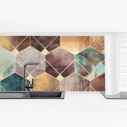 Crédence Adhésive - Turquoise Geometry Golden Art Deco Dimension HxL: 40cm X 140cm Matériel: Smart