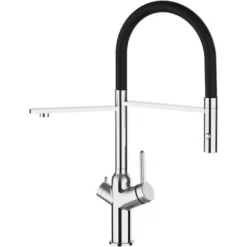 Robinet De Cuisine Mitigeur 3 Voies Chrome Bec Noir Orientable Et Douchette 2 Jets Detachable BOD VIZIO
