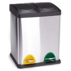 MSV Poubelle à Pédale Tri Sélectif Inox 2 Bacs 8Lx2