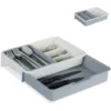 Relaxdays Range Couverts Extensible,7 Casiers, Couvert Et Ustensiles De Cuisine, Plastique, HlP 6 X 23,5x31,5cm,gris