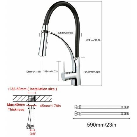 XICHAO - Robinet De Cuisine, Flexible Bec Pivotant à 360° Et Tuyau En Silicone Noir Mitigeur Cuisine, Avec Douchette Extractible Et Pulvérisateur Double Fonction, Froid & Chaud Disponible, Laiton Chro 4 XICHAO - Robinet De Cuisine, Flexible Bec Pivotant à 360° Et Tuyau En Silicone Noir Mitigeur Cuisine, Avec Douchette Extractible Et Pulvérisateur Double Fonction, Froid & Chaud Disponible, Laiton Chro – Image 4