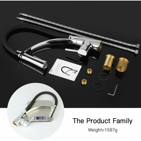 XICHAO - Robinet De Cuisine, Flexible Bec Pivotant à 360° Et Tuyau En Silicone Noir Mitigeur Cuisine, Avec Douchette Extractible Et Pulvérisateur Double Fonction, Froid & Chaud Disponible, Laiton Chro 5 XICHAO - Robinet De Cuisine, Flexible Bec Pivotant à 360° Et Tuyau En Silicone Noir Mitigeur Cuisine, Avec Douchette Extractible Et Pulvérisateur Double Fonction, Froid & Chaud Disponible, Laiton Chro – Image 5