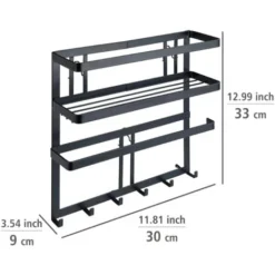 WENKO Etagère Cuisine Multifonction Gala, Etagère Métal Noir Avec Distributeur Sopalin Mural Et Crochets Suspension Ustensiles De Cuisine, Métal, 30x33x9 Cm, Noir -Promos Gout Cuisine Boutique 32804426 5