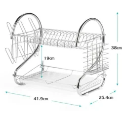 Égouttoir à Vaisselle 2 étages Porte-couverts Bac De Récupération Crochets Pour Tasses Et Assiettes En Métal 8 Égouttoir à Vaisselle 2 étages Porte-couverts Bac De Récupération Crochets Pour Tasses Et Assiettes En Métal -Promos Gout Cuisine Boutique 33025101 4
