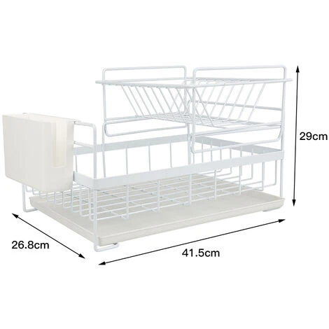 Egouttoir Vaisselle Double Niveau Couverts Cuisine Rangement Blanc 2 Egouttoir Vaisselle Double Niveau Couverts Cuisine Rangement Blanc – Image 2