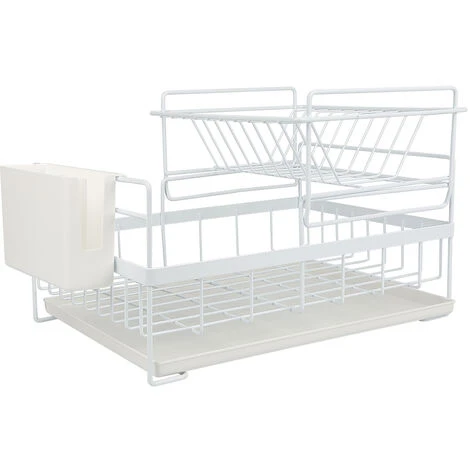 Egouttoir Vaisselle Double Niveau Couverts Cuisine Rangement Blanc 3 Egouttoir Vaisselle Double Niveau Couverts Cuisine Rangement Blanc – Image 3