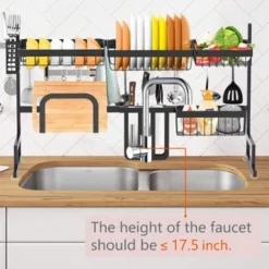 Égouttoir à Vaisselle En Acier Inoxydable Avec Crochets Pour Cuisine Evier Étagère Rangement , Noir -Promos Gout Cuisine Boutique 33223435 3