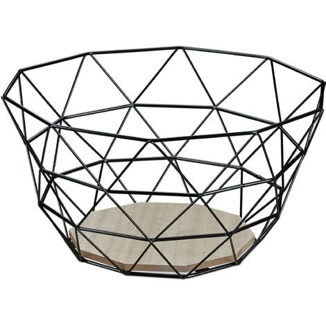 Relaxdays Corbeille à Fruits, Panier Décoratif, Légumes, Fer & Bois, Design Industriel, HxLxP : 14,5x28x28 Cm, Noir 1 Relaxdays Corbeille à Fruits, Panier Décoratif, Légumes, Fer & Bois, Design Industriel, HxLxP : 14,5x28x28 Cm, Noir