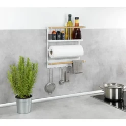 WENKO Etagère Magnétique Réfrigérateur Magna, Avec étagère Porte épice, Dérouleur Sopalin Magnétique Et Crochets Suspension Ustensiles De Cuisine, Métal - Bambou, 33x34x8 Cm, Blanc 9 WENKO Etagère Magnétique Réfrigérateur Magna, Avec étagère Porte épice, Dérouleur Sopalin Magnétique Et Crochets Suspension Ustensiles De Cuisine, Métal - Bambou, 33x34x8 Cm, Blanc -Promos Gout Cuisine Boutique 34038646 5