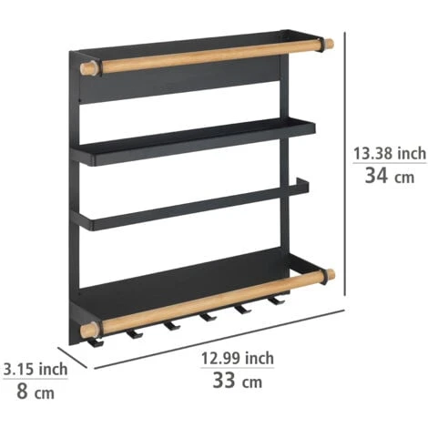 WENKO Etagère Magnétique Réfrigérateur Magna, Avec étagère Porte épice, Dérouleur Sopalin Magnétique Et Crochets Suspension Ustensiles De Cuisine, Métal - Bambou, 33x34x8 Cm, Noir 3 WENKO Etagère Magnétique Réfrigérateur Magna, Avec étagère Porte épice, Dérouleur Sopalin Magnétique Et Crochets Suspension Ustensiles De Cuisine, Métal - Bambou, 33x34x8 Cm, Noir – Image 3