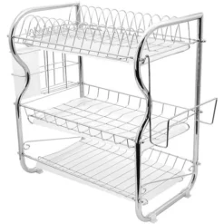 Égouttoir A Vaisselle Avec Plateau Inox Save Space Porte-Tasse Blanc 3 Étages