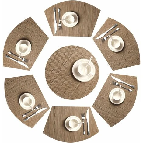 Kueatily Lot De 7 Set De Table En Forme De Coin 1 Rond Central En Vinyle Lavable Résistant à La Chaleur Tapis De Table(Tan Bambou) 1 Kueatily Lot De 7 Set De Table En Forme De Coin 1 Rond Central En Vinyle Lavable Résistant à La Chaleur Tapis De Table(Tan Bambou)