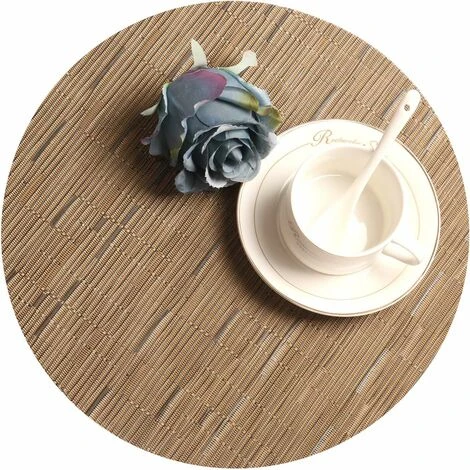 Kueatily Lot De 7 Set De Table En Forme De Coin 1 Rond Central En Vinyle Lavable Résistant à La Chaleur Tapis De Table(Tan Bambou) 3 Kueatily Lot De 7 Set De Table En Forme De Coin 1 Rond Central En Vinyle Lavable Résistant à La Chaleur Tapis De Table(Tan Bambou) – Image 3