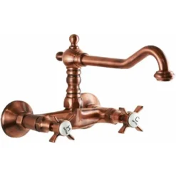 Robinet De Cuisine En Cuivre Antique à Double Commande Avec Bec Haut Gattoni London 1706117R0 Cuivre