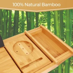 Plateau De Baignoire, Etagère à Baignoire En Bois, Avec 2 Supports Amovibles Et Porte-savon, Tissu Noir, Matériau: Bambou 9 Plateau De Baignoire, Etagère à Baignoire En Bois, Avec 2 Supports Amovibles Et Porte-savon, Tissu Noir, Matériau: Bambou -Promos Gout Cuisine Boutique 37019280 5