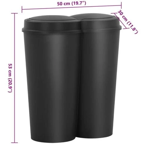 Poubelle Double à Ordures Noir 50 L VidaXL 3 Poubelle Double à Ordures Noir 50 L VidaXL – Image 3
