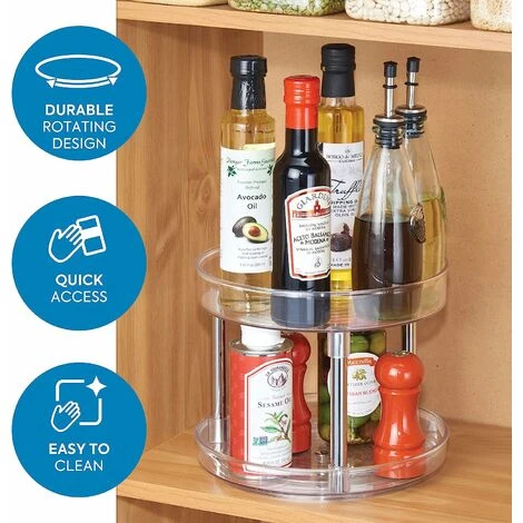 Plateau Tournant Pour Le Placard, Plateau Pivotant En Plastique à 2 étages, Socle Tournant Pour épices Et Ingrédients De Cuisine, Transparent 2 Plateau Tournant Pour Le Placard, Plateau Pivotant En Plastique à 2 étages, Socle Tournant Pour épices Et Ingrédients De Cuisine, Transparent – Image 2