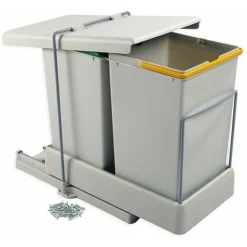 Poubelle De Recyclage EMUCA 8077221, Fixation Inférieure, Extraction Et Couvercle Automatique, 2 Grands Conteneurs De 14 Litres, Plastique Gris