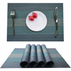 AIDUCHO Set De Table, Set De 4 Sets De Table Antidérapants Lavables En PVC Résistant à L'usure Et à La Chaleur Pour La Maison, Le Restaurant, La Table à Manger Bleu 45x30cm