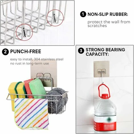 Organisateur D'Évier, 2 En 1 Porte-Éponge Organisateur De Cuisine Pour Évier Caddy Organisateur Support De Torchon Organisateur De Cuisine Rangement Cuisine En Acier Inoxydable 5 Organisateur D'Évier, 2 En 1 Porte-Éponge Organisateur De Cuisine Pour Évier Caddy Organisateur Support De Torchon Organisateur De Cuisine Rangement Cuisine En Acier Inoxydable – Image 5