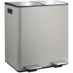 Spirella Poubelle à Pédale De Cuisine Tri Sélectif Acier ALIYA 40L (2x20L) Taupe Mat