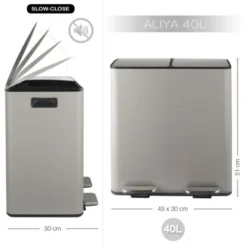 Spirella Poubelle à Pédale De Cuisine Tri Sélectif Acier ALIYA 40L (2x20L) Taupe Mat 8 Spirella Poubelle à Pédale De Cuisine Tri Sélectif Acier ALIYA 40L (2x20L) Taupe Mat -Promos Gout Cuisine Boutique 40638045 4