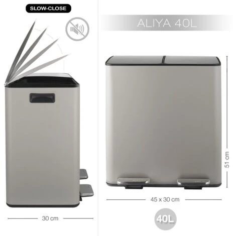 Spirella Poubelle à Pédale De Cuisine Tri Sélectif Acier ALIYA 40L (2x20L) Taupe Mat 4 Spirella Poubelle à Pédale De Cuisine Tri Sélectif Acier ALIYA 40L (2x20L) Taupe Mat – Image 4