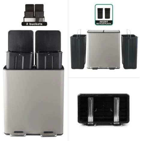 Spirella Poubelle à Pédale De Cuisine Tri Sélectif Acier ALIYA 40L (2x20L) Taupe Mat 5 Spirella Poubelle à Pédale De Cuisine Tri Sélectif Acier ALIYA 40L (2x20L) Taupe Mat – Image 5