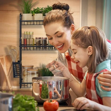 Relaxdays Etagère De Cuisine Plaque De Travail, 3 Niveaux, Support Planchettes Et Couvert, Pour épices, En Métal, Noir 3 Relaxdays Etagère De Cuisine Plaque De Travail, 3 Niveaux, Support Planchettes Et Couvert, Pour épices, En Métal, Noir – Image 3