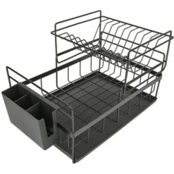 Aqrau Egouttoir Vaisselle Double Niveau Couverts Cuisine Rangement Métal Chromé - Noir 7 Aqrau Egouttoir Vaisselle Double Niveau Couverts Cuisine Rangement Métal Chromé - Noir -Promos Gout Cuisine Boutique 42559752 3