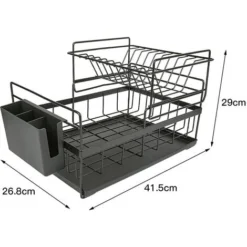 Aqrau Egouttoir Vaisselle Double Niveau Couverts Cuisine Rangement Métal Chromé - Noir 8 Aqrau Egouttoir Vaisselle Double Niveau Couverts Cuisine Rangement Métal Chromé - Noir -Promos Gout Cuisine Boutique 42559752 4