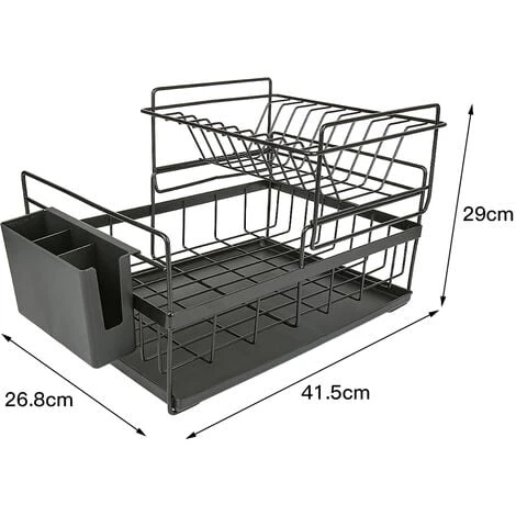 Aqrau Egouttoir Vaisselle Double Niveau Couverts Cuisine Rangement Métal Chromé - Noir 4 Aqrau Egouttoir Vaisselle Double Niveau Couverts Cuisine Rangement Métal Chromé - Noir – Image 4