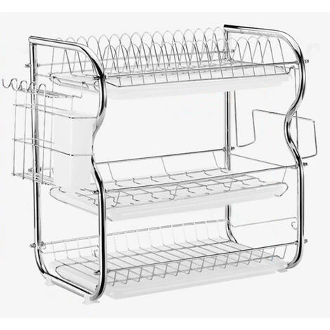 égouttoir à Vaisselle à 3 étages En Metal Avec Porte Couverts Support Pour Planche à Découper,Porte Couteau,Plateau D'égouttage Blanc 2 égouttoir à Vaisselle à 3 étages En Metal Avec Porte Couverts Support Pour Planche à Découper,Porte Couteau,Plateau D'égouttage Blanc – Image 2