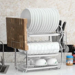 égouttoir à Vaisselle à 3 étages En Metal Avec Porte Couverts Support Pour Planche à Découper,Porte Couteau,Plateau D'égouttage Blanc 6 égouttoir à Vaisselle à 3 étages En Metal Avec Porte Couverts Support Pour Planche à Découper,Porte Couteau,Plateau D'égouttage Blanc -Promos Gout Cuisine Boutique 44108536 3
