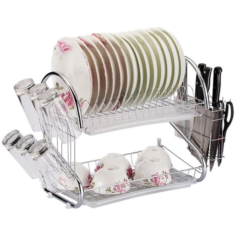 égouttoir à Vaisselle à 2 étages En Metal Avec Porte Couverts,Porte Gobelet,Porte Couteau Plateau D'égouttage Blanc 1 égouttoir à Vaisselle à 2 étages En Metal Avec Porte Couverts,Porte Gobelet,Porte Couteau Plateau D'égouttage Blanc