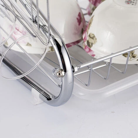 égouttoir à Vaisselle à 2 étages En Metal Avec Porte Couverts,Porte Gobelet,Porte Couteau Plateau D'égouttage Blanc 3 égouttoir à Vaisselle à 2 étages En Metal Avec Porte Couverts,Porte Gobelet,Porte Couteau Plateau D'égouttage Blanc – Image 3