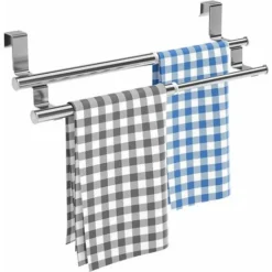 Porte Serviette,Porte Serviette Salle De Bain,Porte Torchon Cuisine Sans Percage,Au-Dessus De La Porte Porte Serviette Extensible Pour Salle De Bains,Acier Inoxydable,Argent GrooFoo