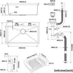 Lonheo Évier Cuisine 1 Bac 68x45x19CM Évier à Encastrer En Acier Inox 201 Avec Distrubuteur De Savon Et Égouttoir Panier, Noir -Promos Gout Cuisine Boutique 44638587 4
