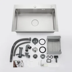 Lonheo Évier Cuisine 1 Bac 68x45x19CM Évier à Encastrer En Acier Inox 304 Avec Distrubuteur De Savon Et Égouttoir Panier, Brossé -Promos Gout Cuisine Boutique 44638589 5