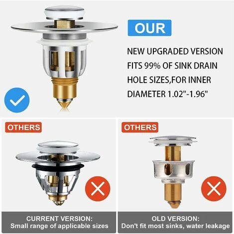 Bonde Popup Bouchon Lavabo En Acier Inoxydable, Flitre De Vidange Anti-Bloqué,Pop Up Bouchon Lavabo Bouchon Baignoire De Vidange D'évier Pour Les Trous De 26mm à 50mm 2 Bonde Popup Bouchon Lavabo En Acier Inoxydable, Flitre De Vidange Anti-Bloqué,Pop Up Bouchon Lavabo Bouchon Baignoire De Vidange D'évier Pour Les Trous De 26mm à 50mm – Image 2