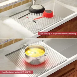 XICHAO Égouttoir à Vaisselle Pliable Silicone Recouvert D'acier Inoxydable 52x33cm -Promos Gout Cuisine Boutique 48407966 4