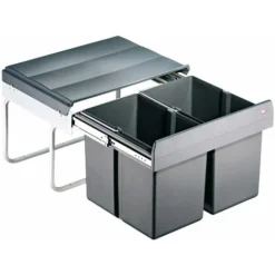Wesco Poubelle Coulissante - 2 Bacs - 30 L - Amortisseur : Sans - Contenance : 30 L - Décor : Gris - Hauteur : 345 Mm - Largeur : 455 Mm - Matériau : Métal / Plastique - Nombre De Seaux : 2 - Pour Caisson D