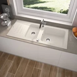 CAREA - Évier à Encastrer DUO 2 Bacs - Blanc