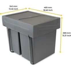 Emuca Poubelles De Recyclage Recycle Pour La Cuisine, 2 X20 L, Fixation Inférieure Et Extraction Manuel, Plastique Gris Antracite, 1 Ut. -Promos Gout Cuisine Boutique 52721907 5