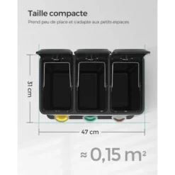 Songmics Poubelle De Recyclage, Poubelle à Pédales 3-en-1, Poubelle 24 Litres En Métal, Pour Cuisine, Durable, Facile à Nettoyer, Argent Et Noir LTB24L -Promos Gout Cuisine Boutique 53082272 4